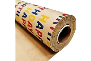 Birthday Wrapping Paper, Kraft Wrapping Paper Roll,ColorfulText "Happy Birthday" Balloon and Vintage gift wrapping paper for 