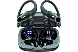 GOLREX Active Noise Cancelling Ear Buds Wireless Earbuds Bluetooth Headphones with 80H Playtime LED Display Charging Case, Over Ear Earphones with Hooks for Sports Running Gym Workout Black