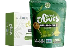 Nutruit Olives Snacks - Pitted Grilled Olives with Basil - Fresh Aegean Green Olives - Vegan, Non-GMO, Gluten Free, Kosher, Paleo, Sugar Free - Comes with Wooden Stick - 1.2oz (20-Pack)