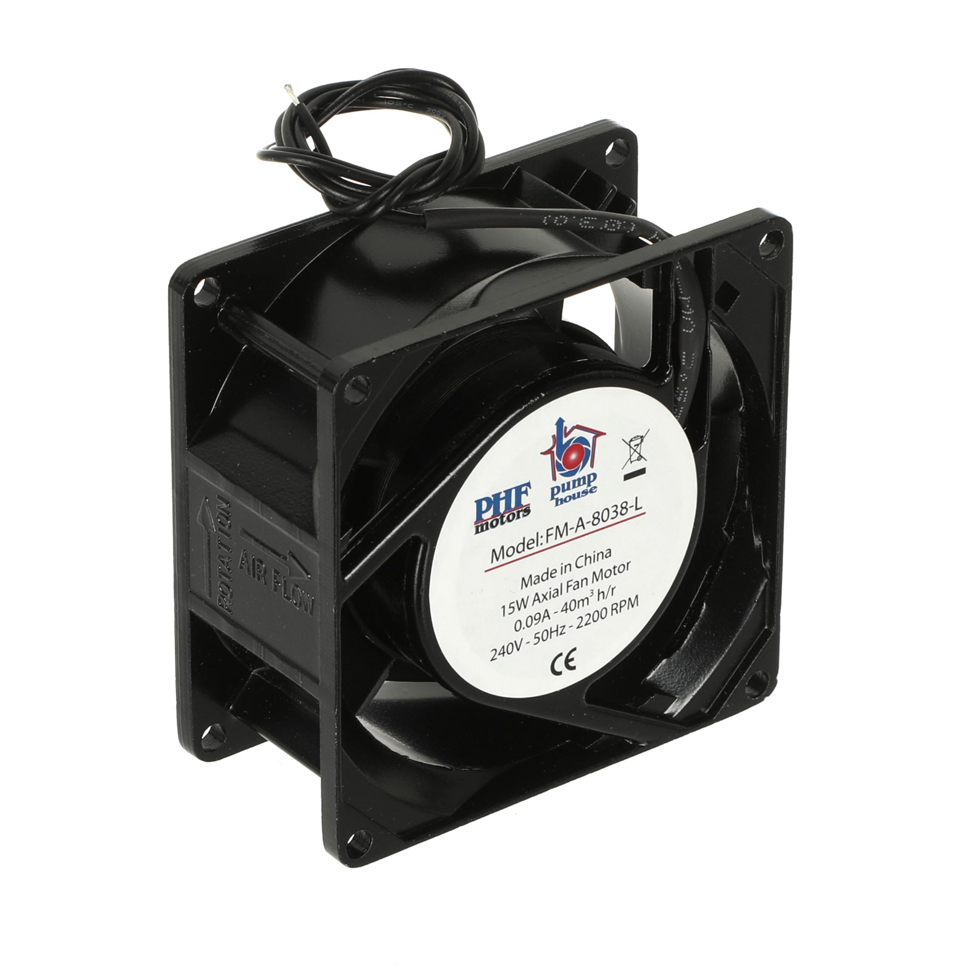 Pump House FM-A-8038-L Axial Fan Motor With Leads 80 mm x 80 mm x 38 mm