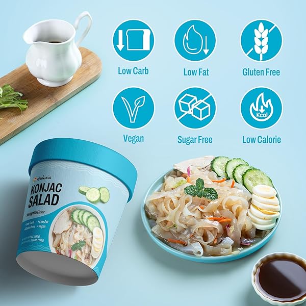 HETHSTIA LOW CARB KONJAC PASTA CUP, COLD SHIRATAKI FETTUCCINE WITH VINAIGRETTE SAUCE, GLUTEN-FREE VEGAN SIDE DISH, KETO, SUGAR-FREE, LOW FAT, PRE-PACKAGED MEAL, READY TO EAT, 6.7 OZ (PACK OF 6)