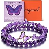 Crgwxzl Butterfly Bracelets for Women Healing Crystals Stone Bracelets Natural 8mm Amethyst Gemstone Beads Stretch Bracelet Butterfly Charms Women Jewelry Gift