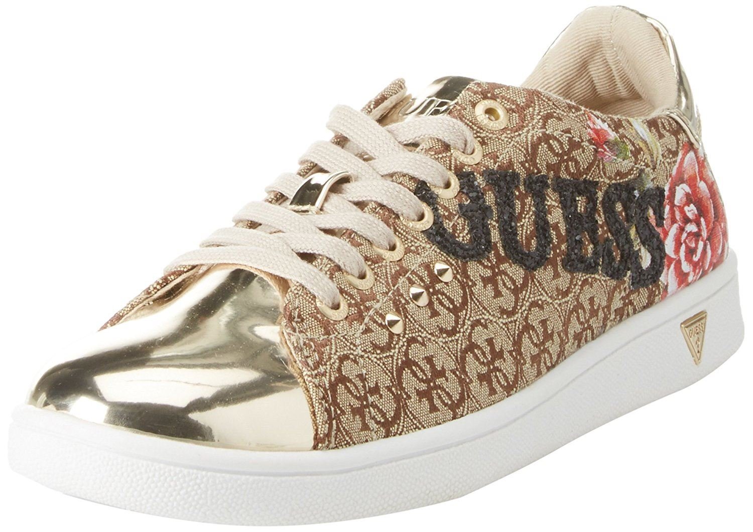 black and gold guess trainers