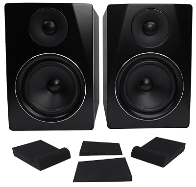 Rockville APM6B Bundle: 6.5" 350W Peak / 175W RMS 2-Way Powered USB Studio Monitor Speakers Pair, (2) RRS190S Foam Isolation Pads with 3 Angles for Mixing and Recording, 3-Items