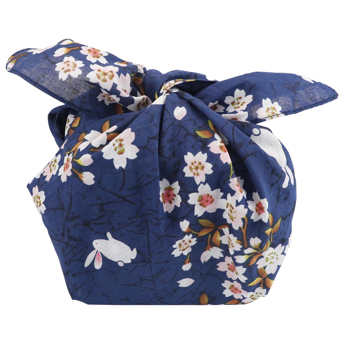 DOERDO DD Bento Wrapping Cloth Cherry Flower Rabbit Printed Handkerchief Japanese Style Bento Lunch Bandana Cover, Blue, 1 Count (Pack of 1)