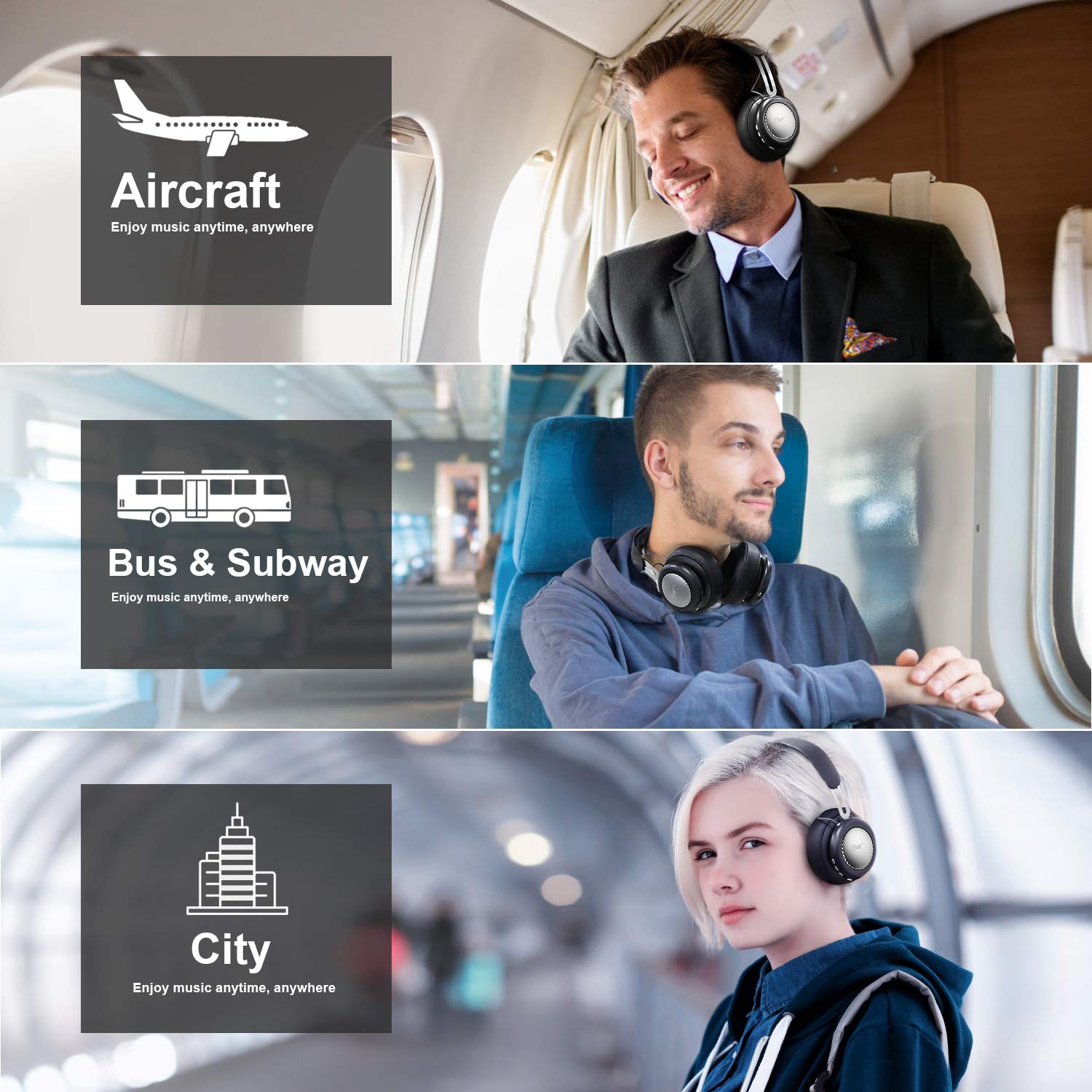 Esonstyle S9 Active Noise Cancelling Headphone Bluetooth Headphones with Mirophone Deep Bass Headset Comfortable Earpads for Travel Work TV (Silver)