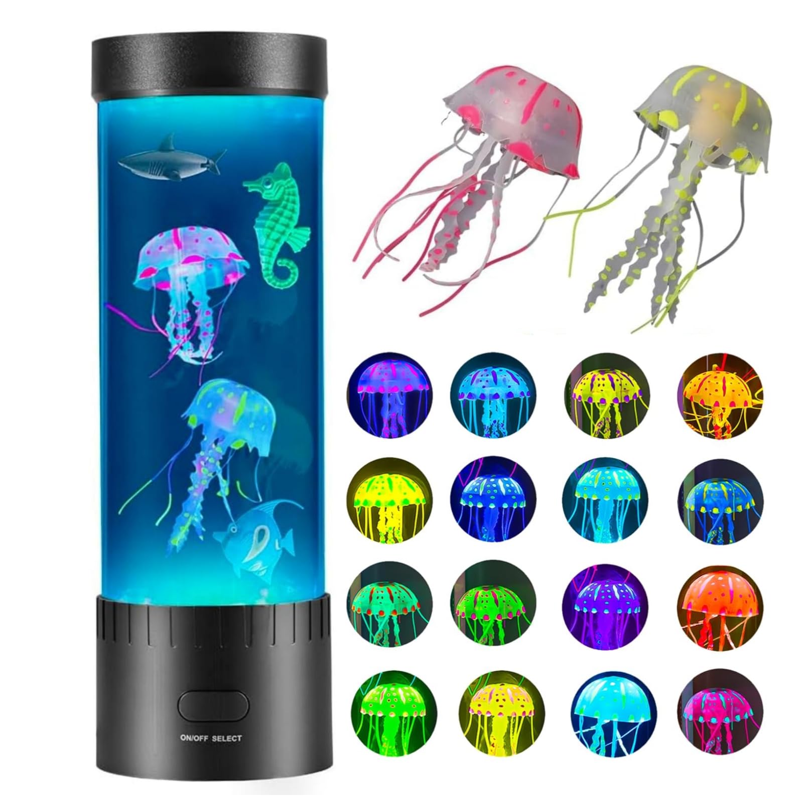 Photo 1 of Jellyfish Lava Lamp - 16 Color Changing 3D Sensory Aquarium Desk Lamp with Floating Fish, Auto Shutoff | Mood Light for Kids Adults, Jellyfish Decor & Night Light