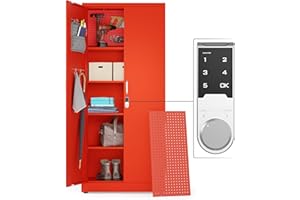 METALTIGER Locking Metal Garage Storage Cabinet with Doors and Shelves | 71" Lockable Tool Cabinet | Metal Cabinets for Office, Home, School (71" Digital Lock, Red)