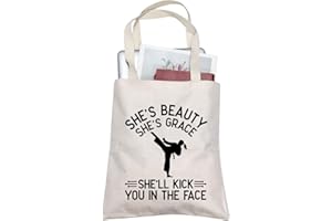 TOBGBE Karate Taekwondo Tote Bag Martial Arts Gift Karate Lover Gift Taekwondo Game Gift (Karate Kick Face Tote)
