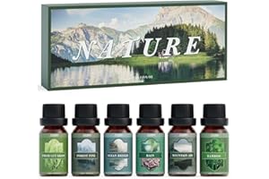 SALUBRITO Nature Essential Oils Set, Fragrance Oils Set - Forest Pine, Ocean Breeze, Rain, Fresh Cut Grass, Mountain Air, Bam