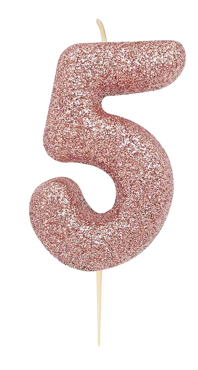 Anniversary House Metallic Rose Gold Glitter Number 5 Cake Candle for Birthday and Anniversary Decorations - Elegant Birthday Candle for Cake - Stylish Rose Gold Number Candle Topper 7 cm