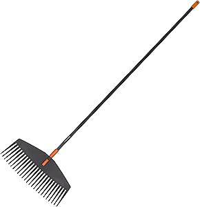Fiskars Solid Leaf Rake L, 25 tines, Length: 52 cm, Plastic prongs/Aluminium Handle, Black/Orange, Size: L, 1003465