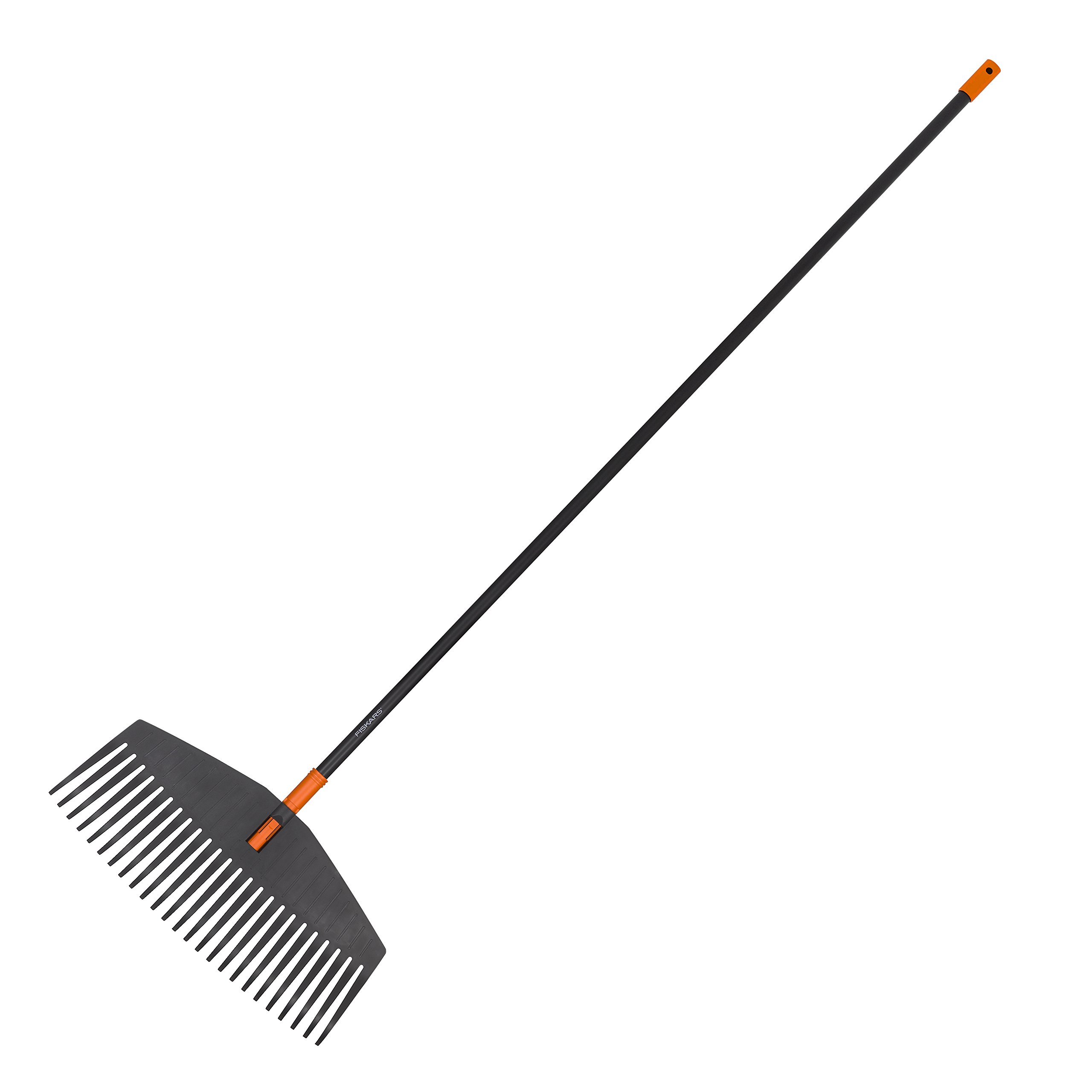 Fiskars Solid Broom, 25 prongs, Length: 175 cm, Width: 52 cm, Plastic Prongs/Aluminium Handle, Black/Orange, L, Solid, 1003465
