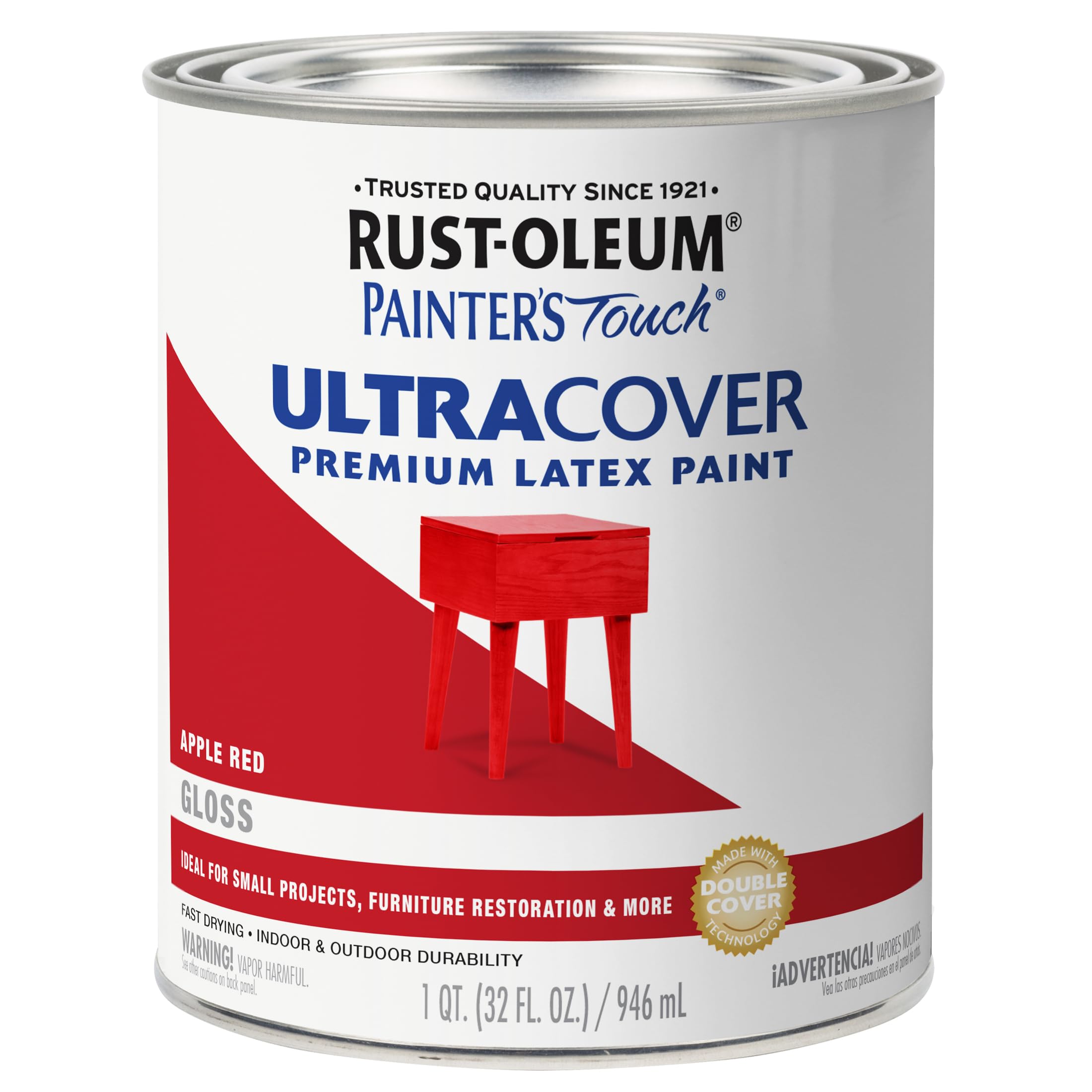Photo 1 of Rust-Oleum 1966502 Painter's Touch Brush Acrylic Latex Paint, 1 Quarts (Pack of 1), Gloss Apple Red, 32.0 Fl Oz