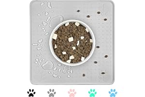 Ptlom Pet Placemat for Dog and Cat, Waterproof Non-Slip Bowl Mat Prevent Food and Water Overflow, Puppy Dish Feeding Mats Suitable for Medium and Small Pet, Silicone (13" *13", Grey)