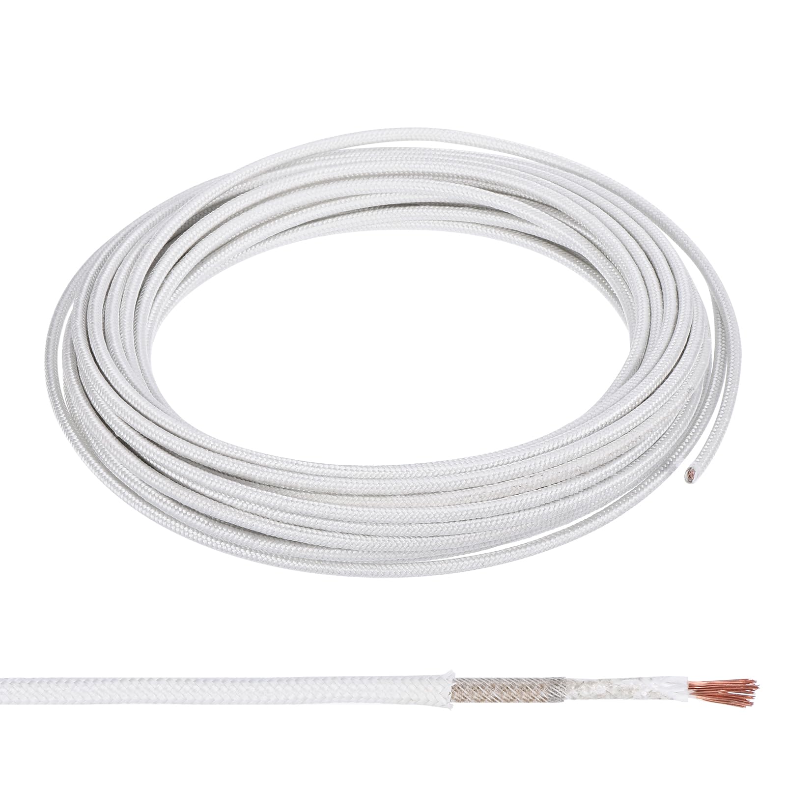 PATIKIL 32.8Ft 13 AWG High Temperature Wire, -60-350 Degrees Celsius Mica Glass Fiber Electronic Wire Insulated Heat Resistant Electronical Flexible Cable for Lamp Boiler Heater, White