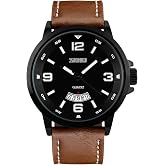 cofuo Mens Fashion Dress Analog Quartz Watch with Brown Leather Band Unique Big Face Number Retro Casual Wrist Watches Classic Business Waterproof Wristwatch Calendar Date Week - Black Brown