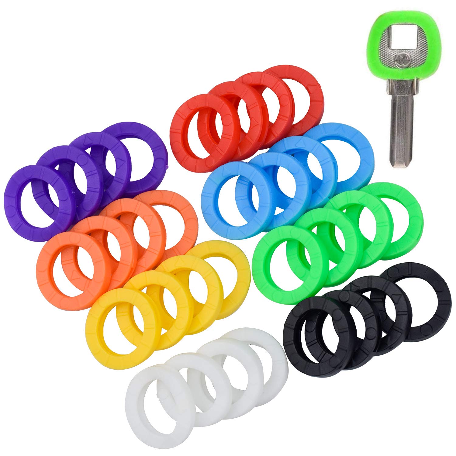 Wandefol 32 x Coloured Key Caps, PVC Key Covers for Identifying Keys for Hotel Home Office Keyboards, 8 Assorted Colours
