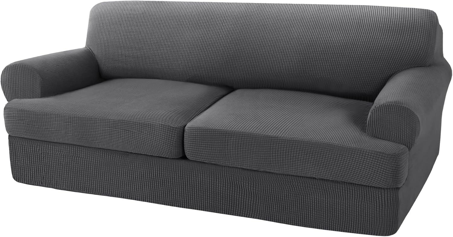 Slipcovers - 3 Pieces Sofa Slipcovers for 2 Cushion Couch Cover Soft Sofa Slip Cover Furniture Covers with 2 Individual T Cushion Seat Covers, Machine Washable (2 Cushion Sofa, Gray)