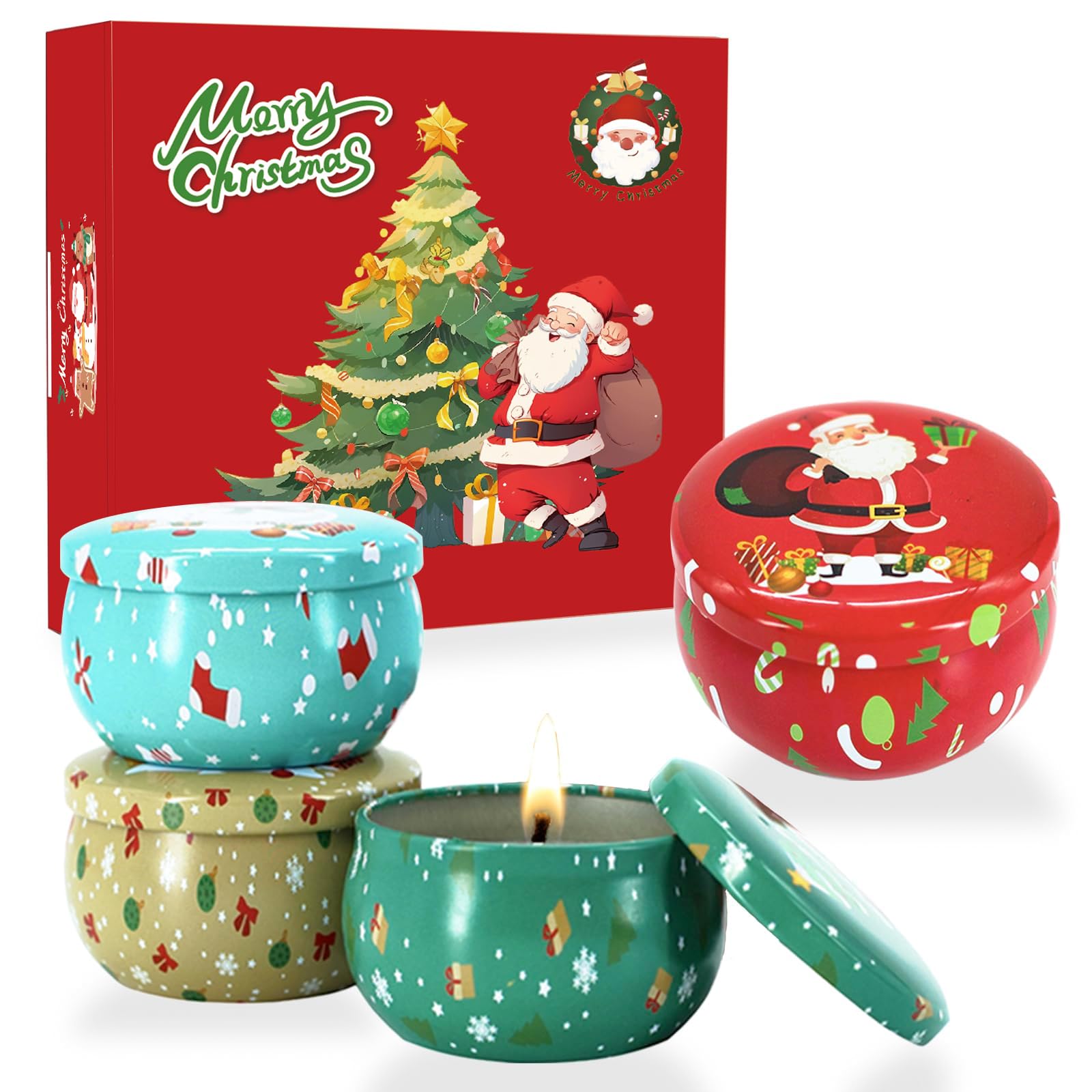 Set of 4 Christmas Scented Candles Gift Set, 100% Natural Soy Wax Aromatherapy Candles for Stress Relief, Relaxation of the Body, 18 Hours Burning Time, Portable Travel Candles for Christmas