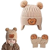 Toddler Winter Hat and Mittens Set, Knit Warm Baby Winter Beanie and Gloves for for Infant Boys Girls