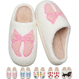 TOKFIM Cute Fuzzy House Slippers for Women Men Memory Foam Non Slip Shoes