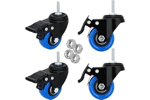 YOOGAA 2 inch Stem Caster Wheels with Safety Dual Locking Heavy Duty Threaded Stem Casters No Noise Swivel Castors with Brakes with American Size UNC 1/4"-20 x 1