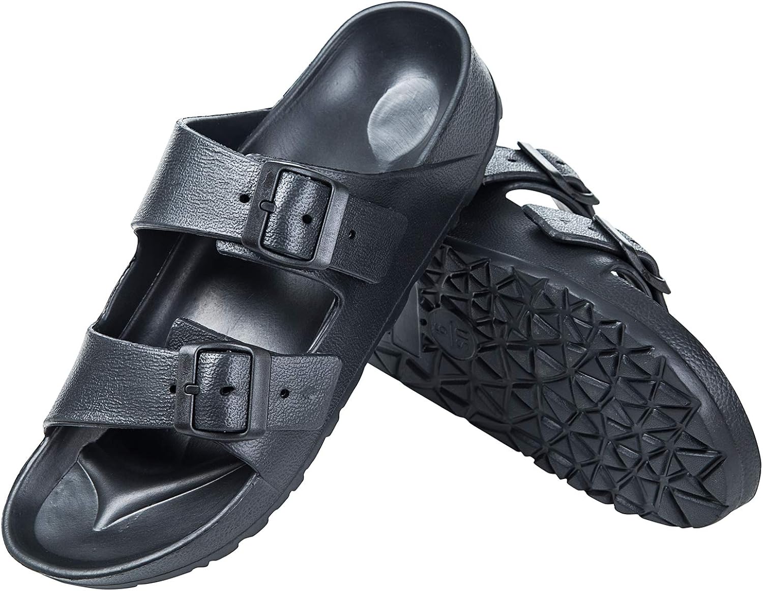 DL Men's EVA Slides Sandals Adjustable Double Buckle Flat Sandals for Men Slide On Summer Shoes