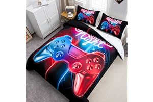 Feelyou Gaming Comforter Cover Set Queen Size Gamer Bedding Set for Boys Bedroom Kids Video Game Gamepad Duvet Cover Set Ultra Soft Teens Children Game Room Decor Bedspread Cover (No Comforter)