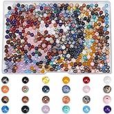 PONABEADIY 24 Styles 600PCS Natural Stone Beads with Hole Round Gemstone Colorful Assortment Energy Smooth Loose Spacer Bead Bulk for Jewelry Making Bracelets Necklaces Earring DIY Crafts Supplies