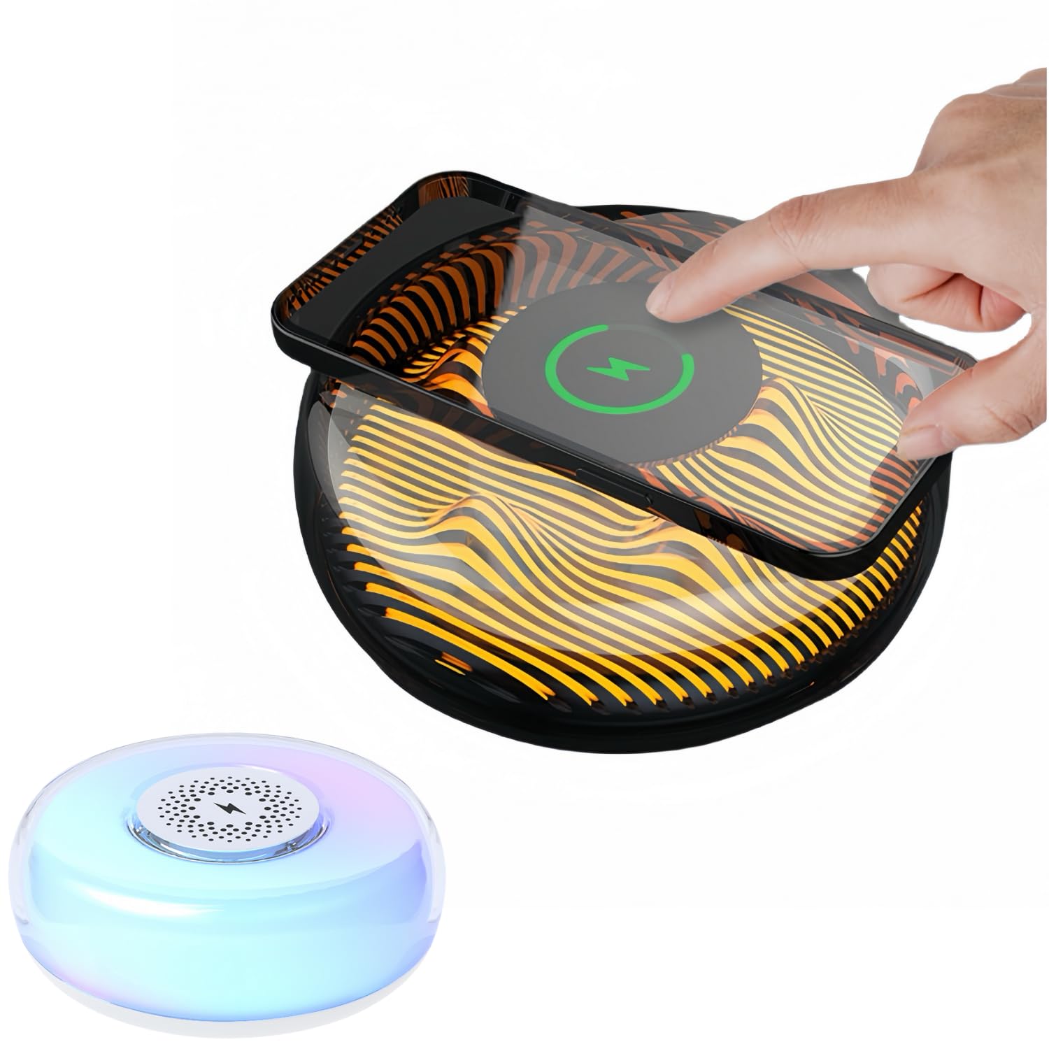 Wireless Charger with LED Desk Lamp, 3 Brightness Levels Dimmable LED Table Lamp with Touch Control, Wireless Charging Stationg Compatible with iPhone Series/AirPods/iWatch for Bedroom office (Black)