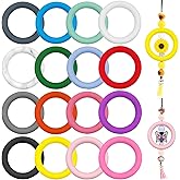 AIHSUMC 16 Pcs Silicone Beadable O Ring 65mm Round Silicone Loop with 2 Hole, 16 Colors Beadable Focal Frame Silicone Pendants Silicone Beads DIY Handicrafts Keychains Necklaces Hanging Ornament