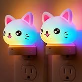 L LOHAS LED Plug in Night Light for Kids, 2-Pack 3D Cute Cat Night Lights | Dusk to Dawn Sensor, RGB+Soft White 3000K Cat Night Light, Christmas Birthday Gift Nightlight for Kids, Room Decor