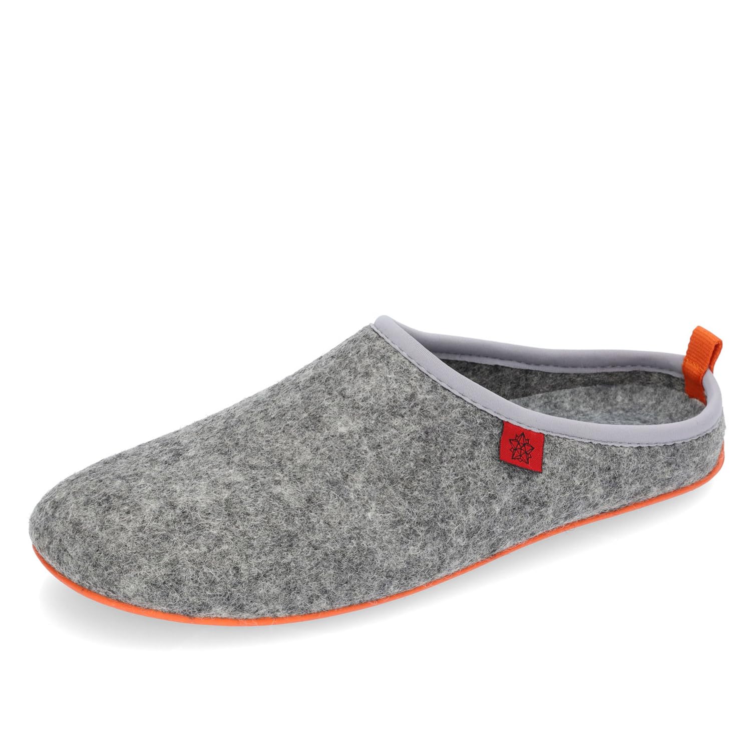 Andrés Machado Unisex home slippers for Men & Women - summer & winter - DYNAMIC - made of Wool & Felt - anti-slip rubber outsole & removable Insole - Grey & Orange Size UK WOMEN 5/ UK MEN 4/ EU 38