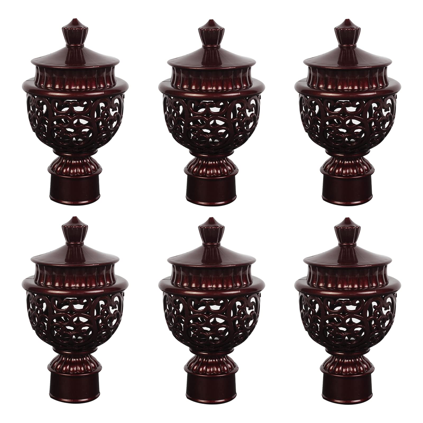 UFURMATE Curtain Rod Caps, 6Pcs Vintage Hollow Lantern Decorative Ends, Red, Plastic, Textured, Fits Dia. 28mm Rods for Home Window Decor