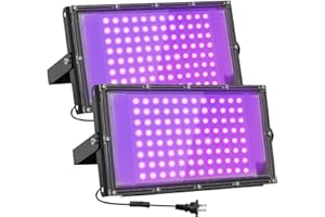 Waygor 100W LED Black Lights for Glow Party IP65 Waterproof UV Blacklight Floodlight 395nm Blacklight Spotlight Purple Black Light Flood Lights Fluorescent UV Light Lamp for Halloween Decor (2 Pack)