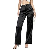heipeiwa Women's Wide Leg Wedding Party Satin Casual Dress Nightout Pants Long Trouser