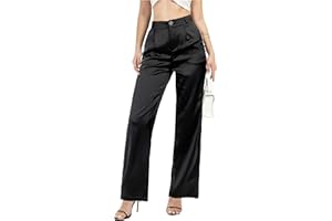 heipeiwa Women's Wide Leg Wedding Party Satin Casual Dress Nightout Pants Long Trouser