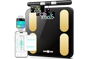 RunStar Scale for Body Weight and Fat, BMI Muscle Mass to 28 Body Composition, FSA&HSA Eligible Digital Bathroom Scales 8-Electrode with Voice Prompt High Accurate Bluetooth Weight Scale, Gold