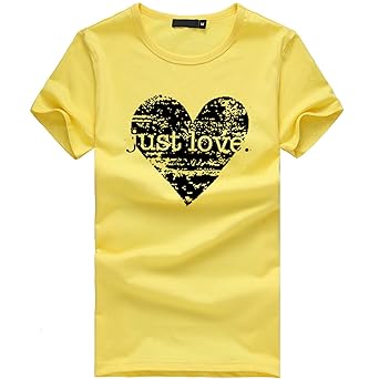 Andouy Damen Mädchen T-Shirt Love/Low Battery Drucken Kurzarm T-Shirts Größe 36-46 Slouch Lose Tops