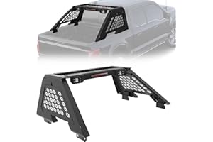 PARTREE Roll Bar Adjustable Fit for Chevy Silverado/GMC Sierra 07-25 & Dodge Ram 1500 19-25 & Ford F150 04-25 & Toyota Tundra 07-25 Chase Rack Sport Roll Bar Full Size Pickup Trucks w/LED Light & Brake Light