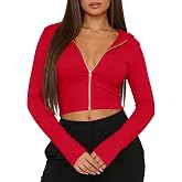 LovelyWholesale Womens Ribbed Cropped Hoodie Zip Up Crop Sweatshirt Casual Long Sleeve Tops