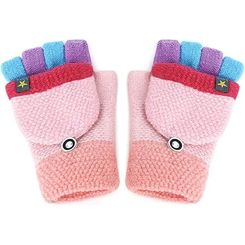JSPOYOU Children's gloves half Fingerless dual purpose colorful warm and cold proof cute fashion items outdoor gift 5-10 years old