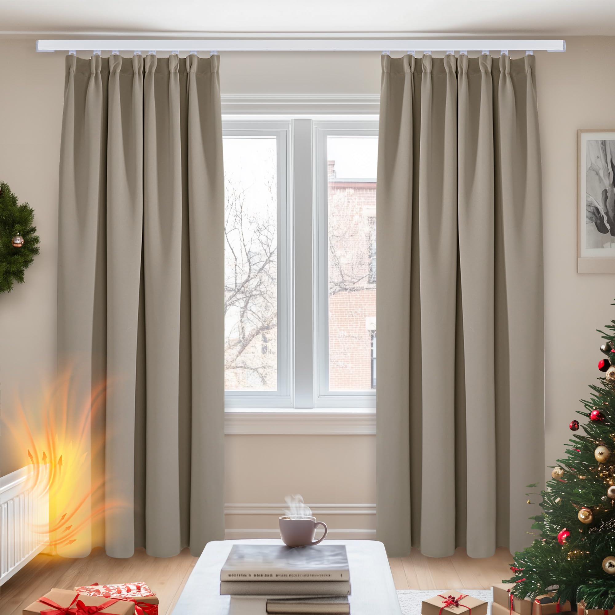 Deconovo Home Decoration Thermal Insulated Blackout Curtains Pencil Pleat Curtains for Bedroom Taupe W55 x L87 Inch 2 Panels