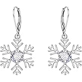 Cosol Silver 925 Sterling Silver Snowflake Earrings for Women, Christmas Cubic Zirconia Winter Snowflakes Leverback Drop Dangle Earring Snowflake Jewelry Gifts Accessories for Xmas New Year