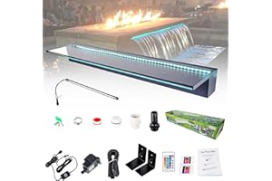 Aquadock 36'' APP Acrylic Pond Fountains Multi-Color LED Light Outdoor Pool Waterfalls, Water Patio Waterfall Spillway Koi Pond Waterfalls Fountains Kit for Garden Swimming Pool Decorations