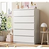 Jocoevol White 5 Drawer Dresser for Bedroom, 15" D x 23.7" W x 40.4" H in Simply Chest of Drawers, Wood Storage Dresser with Drawers for Living Room Hallway Entryway, White