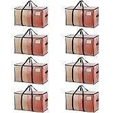 VENO 8 Pack Clear Storage Moving Bags, Heavy Duty Storage Bins with Lid, Around Handles, Tag, Zippers, Extra Large Totes Packing Moving Boxes Supplies for College Dorm Clothes (Transparent)
