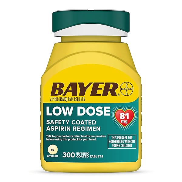 BAYER ASPIRIN LOW DOSE 81 MG, ENTERIC COATED TABLETS, DOCTOR RECOMMENDED, SECONDARY PREVENTION OF CARDIOVASCULAR DISEASE, 300 SAFETY COATED TABLETS