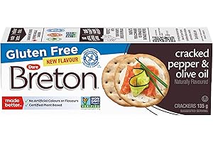Breton Gluten Free Cracked Pepper & Olive Oil Crackers - Light, Crispy, Plant-Based, Made with Real Vegetables, For Snacking,